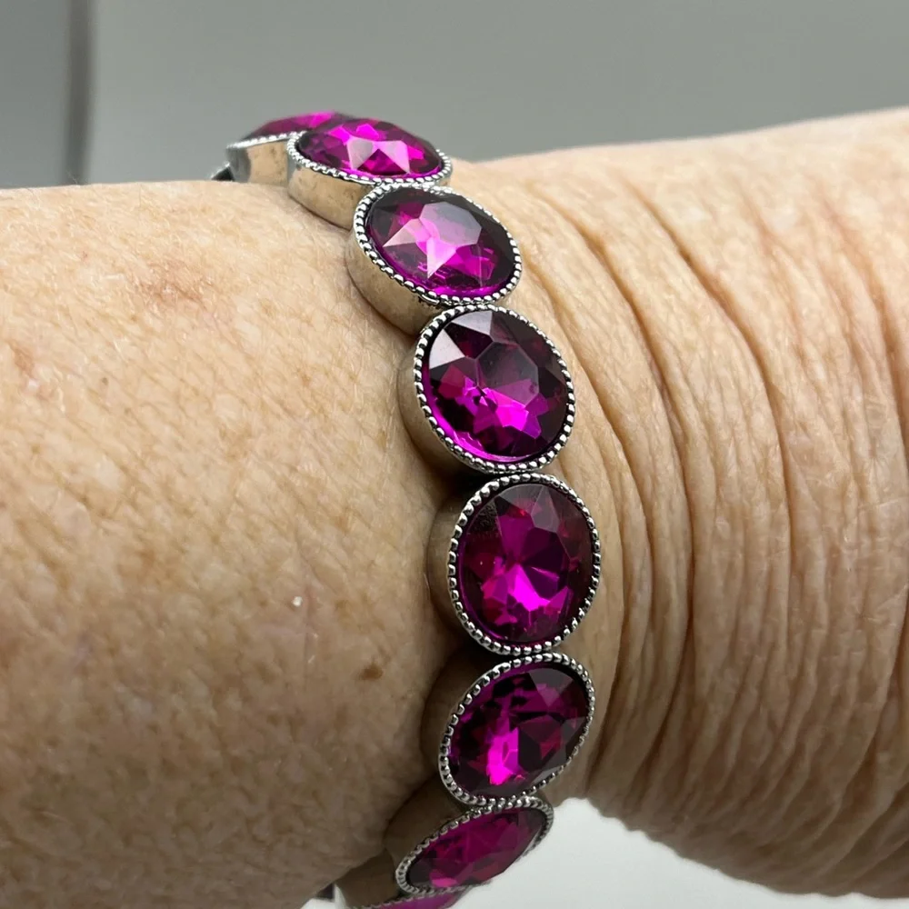 Elegant Silver and Pink Gemstone Bracelet